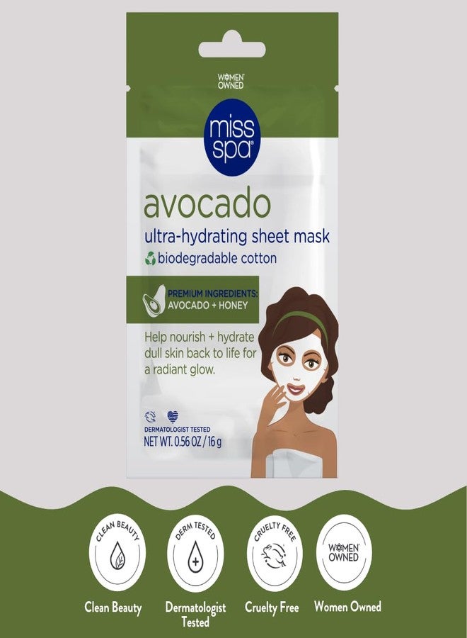 MISS SPA Avocado Ultra-Hydrating Sheet Mask Nourishing Face Mask with Avocado & Honey Deep Moisture Radiant Glow Biodegradable Cotton Dermatologist Tested Clean, 4 pack - Image 3
